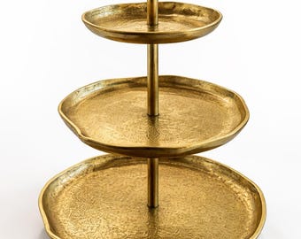 Gold 3-Tier Serving Platter | Aluminum Dessert Stand, Vintage Gold Tone