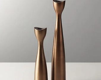 Moderne Bronze Metall Kerzenhalter 2er-Set - schlanke minimalistische Kerzenhalter für Tischdekoration, Mantel, Hochzeit oder Wohnkultur
