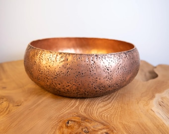 Cuenco de cobre texturizado artesanal de 38 cm de diámetro: decoración rústica moderna para el hogar/jardinera