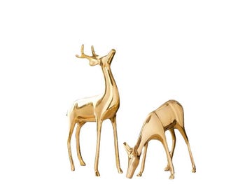 Goldene Hirschfiguren - Set mit 2 eleganten Rentierskulpturen in Messingoptik für Weihnachten im Innenbereich