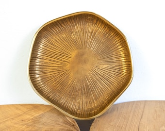 Handcrafted Brass Floral Textured Dish – Decorative Metal Bowl for Keys, Jewelry, or Snacks – Organic Modern Home Accent - Small 9&quot; dia