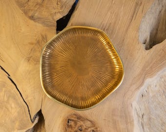 Handcrafted Brass Floral Textured Dish – Decorative Metal Bowl for Keys, Jewelry, or Snacks – Organic Modern Home Accent - Medium 13&quot; dia