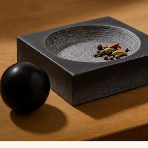 Black Stone Square Mortar & Pestle – Handcrafted Spice Grinder