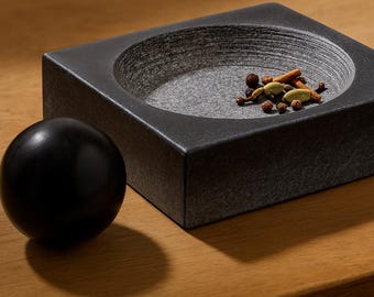 Black Stone Square Mortar & Pestle – Handcrafted Spice Grinder