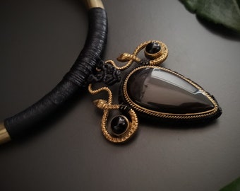 Collier Torque - Obsidienne - Snake - Wicca