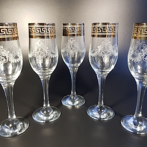 5 taças de champanhe douradas, conjunto de taças vintage