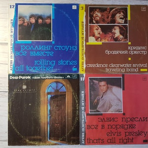 Ensemble de 4 disques vinyles vintage, Elvis Presley, The Rolling Stones, All Together vintage, Creedence, Deep Purple, The House of Blue Light,