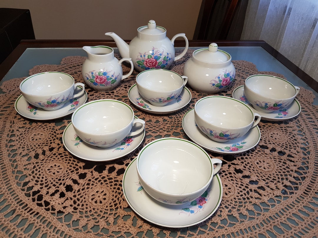 Vintage Tea Set , Porcelain Tea Set , Service for 6 Persons , Teapot