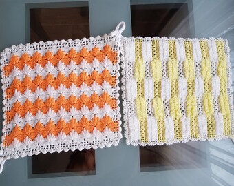 Pot holders , Crocheted Hot Pad , Yellow hot pot holder , Set of 2 , Handmade