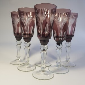 6 gilded champagne glasses, Set of vintage stemware