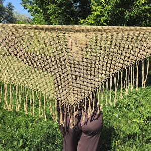 Beige Crochet Lace Shawl , Vintage Long Fringed Shawl , Crochet Wool Shawl , Ukrainian knitted shawl