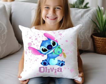 Personalised Lilo and Stitch Cushion with Name and Design 40cm/40cm Soft Cushion Perfect Gift Bedroom Idea Decor