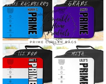 Personalised prime cooler bags for lunchbags, fully Insulated and personalised with name and prime design you choose 24x18cm