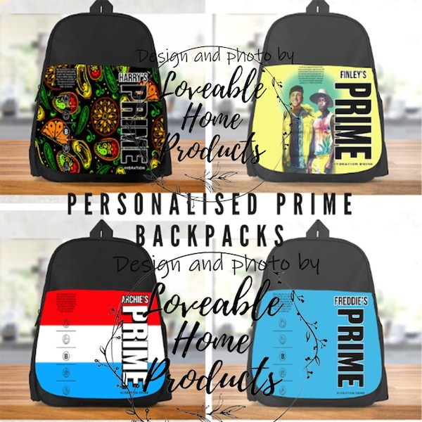 Personalised Prime backpacks, perfect for back to school. With any prime design on and name of your choice. Choose design and name