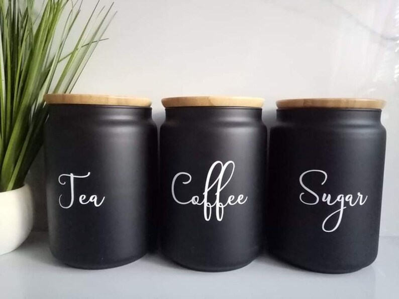 Mrs Hinch Inspired Storage Jars Tea Coffee Sugar Black Natural Etsy UK