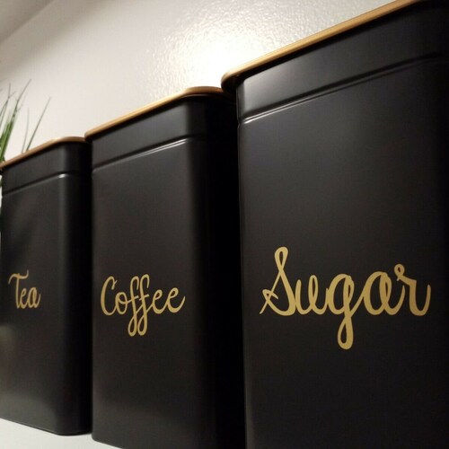 Black Tea Coffee Sugar Canisters Etsy UK
