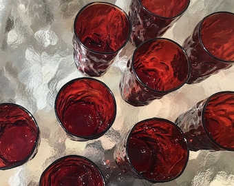 Set of 10 Morgantown Seneca Driftwood Ruby Red juice glasses