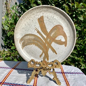 Vintage 8.75&quot; Thick Ceramic Serving Tray Signed Vintage Studio Art Pottery Round Serving Tray Sturdy Speckled Glaze Hand Made Serving Tray