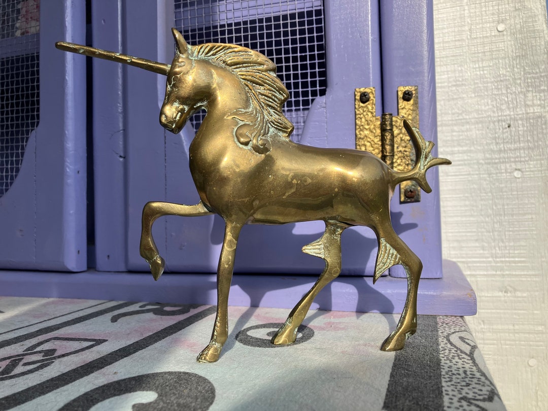 Vintage Brass Unicorn Statue Detailed Free Standing Brass Etsy