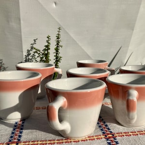 8 Mayer China Pink and White Coffee Cups 1950s Restaurant Ware Pink and White Mayer China Beaver Falls PA Vintage 1950s Pink Restaurant Ware