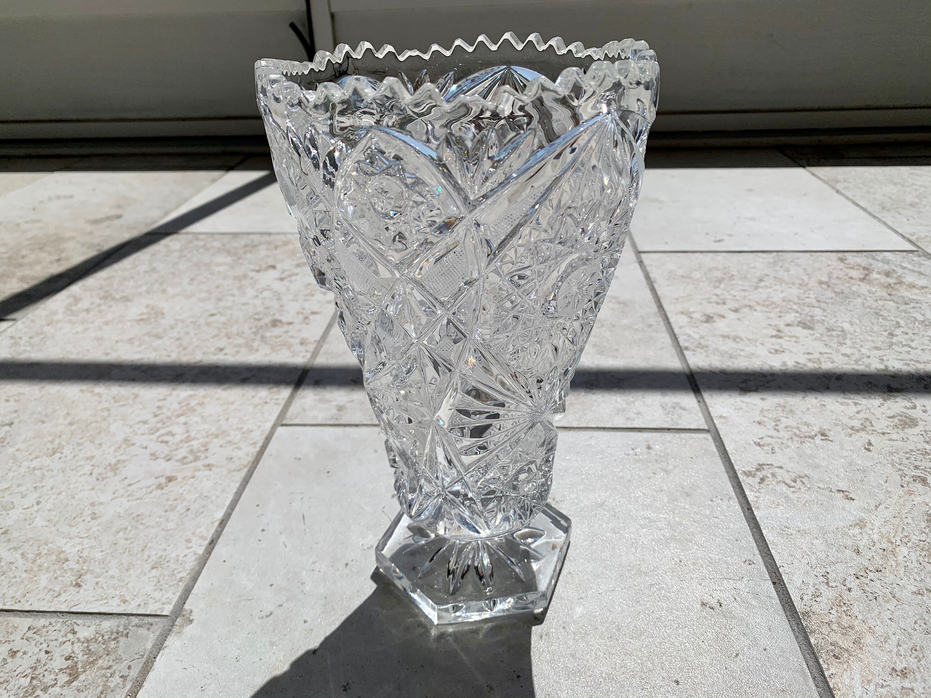 Big Antique Lead Crystal Vase Hand Cut Lead Glass Vase Etsy