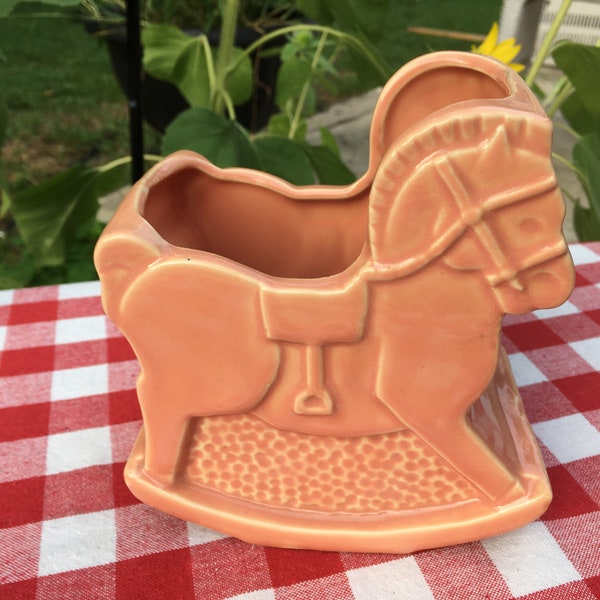 Vintage USA Made Pink Rocking Horse Planter Vintage Shawnee Pottery 1950s Pink Rockinghorse Planter Baby Shower Gift Baby Girl Vintage Decor