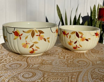 Hall Jewel Tea Autumn Leaves Nesting Bowl Pair, Vintage Hall Superior China Nesting Bowl Pair, Pair of Vintage Mixing Bowls 1940s 1950s