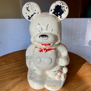 1940s Mickey and Minnie Cookie Jar Shabby Chic, Vintage Large Turnabout Mickey & Minnie Double Sided Cookie Jar, Unique Vintage Disney Decor