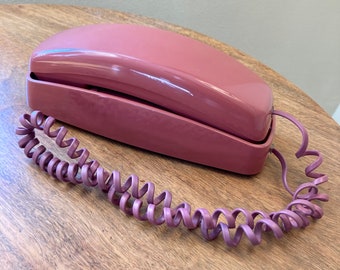 1980s Rose Colored Telephone, Vintage Deep Pink Corded Phone, Vintage Mauve Telephone, 1988 AT&T Rose Pink Telephone TESTED! WORKS!