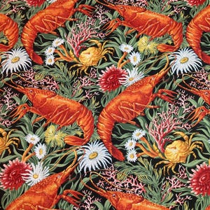 Vintage Lobster and Crab Tablecloth and Napkins, Vintage 68” x 50” Tablecloth with Lobster and Crabs with Matching Napkins