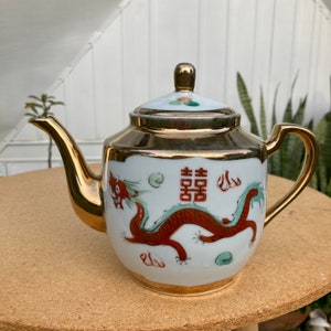 Vintage Dragon and Phoenix Teapot, Vintage Chinese Dragon Teapot, Vintage Chinese Phoenix Teapot, Unique Vintage Wedding Gift, Gift for Mom