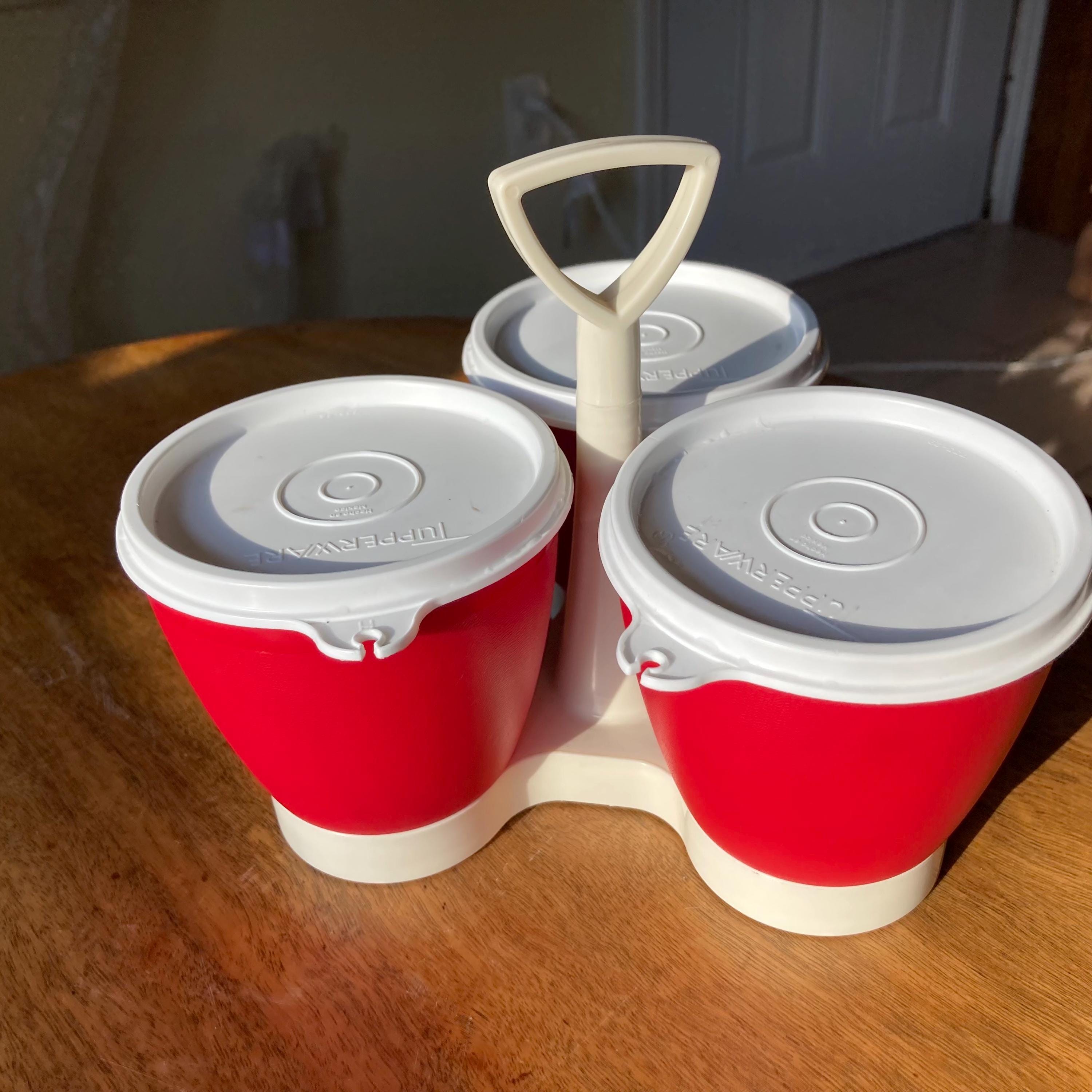 Tupperware Condiment Caddy Set, Vintage Red and White Sauce Caddy Set ...