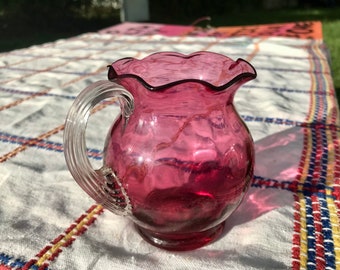 Pilgrim Glass Cranberry Pitcher 4 Inch Pilgrim Cranberry Pitcher Vintage Art Glass Pitcher Ruffled Edges Pilgrim Glass Pitcher Cranberry 4”