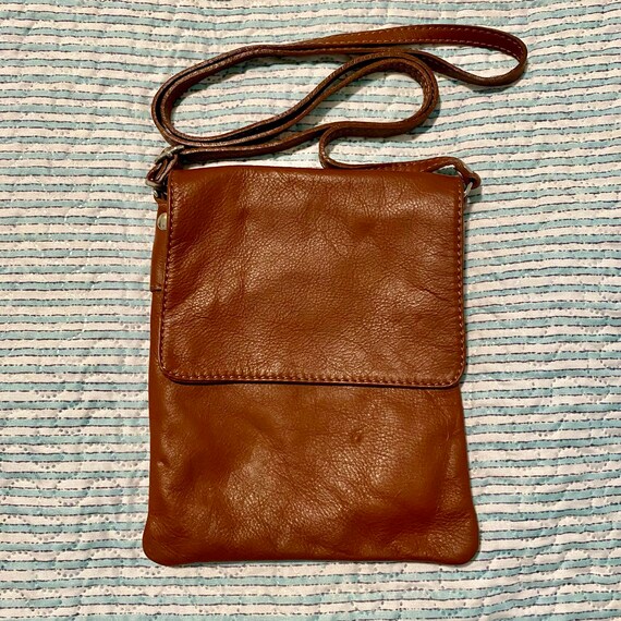 Vintage Brown Italian Leather Bag with Extra Long… - image 1