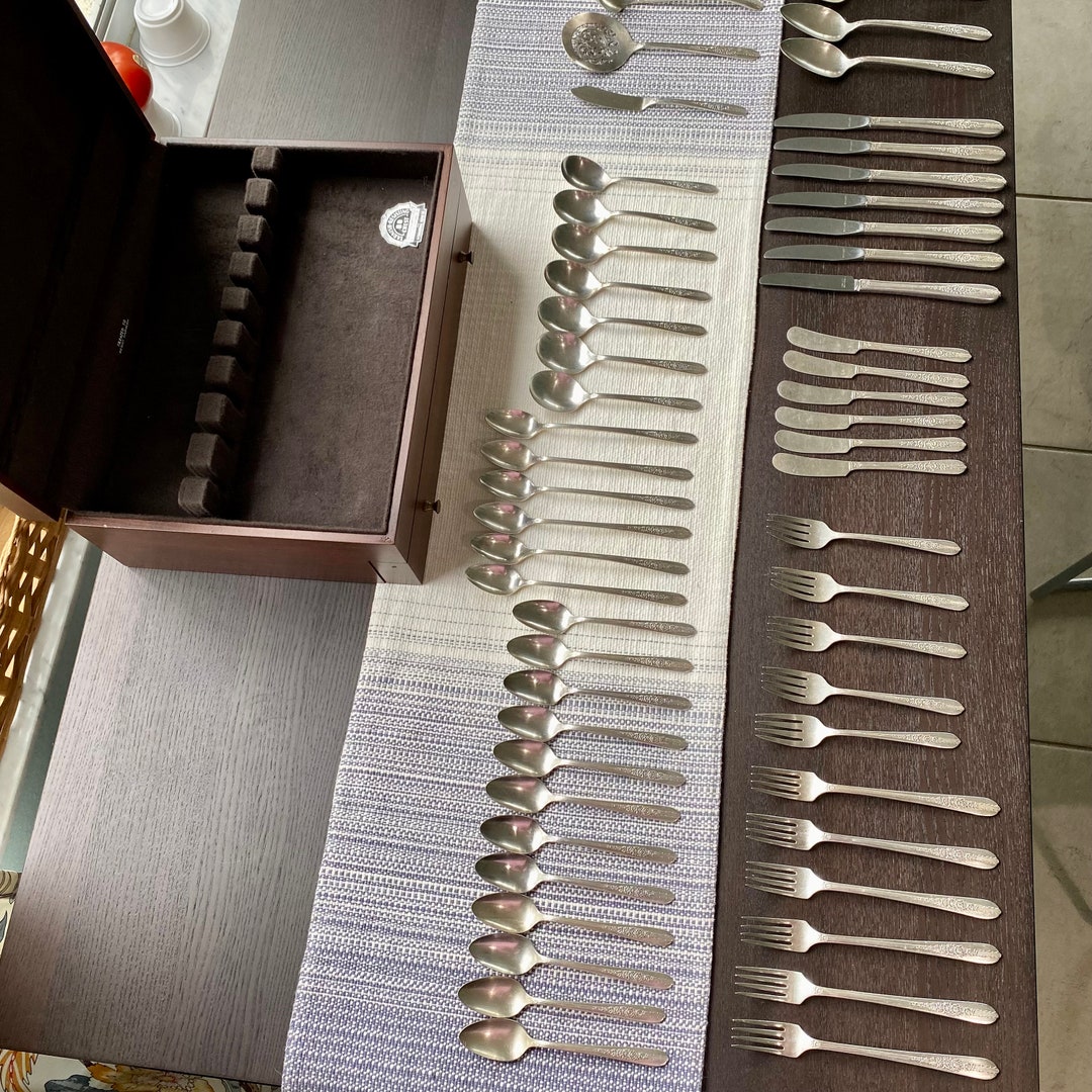 57 Piece 1939 Regal Rose Nobility Plate Silverware With Tarnish Proof