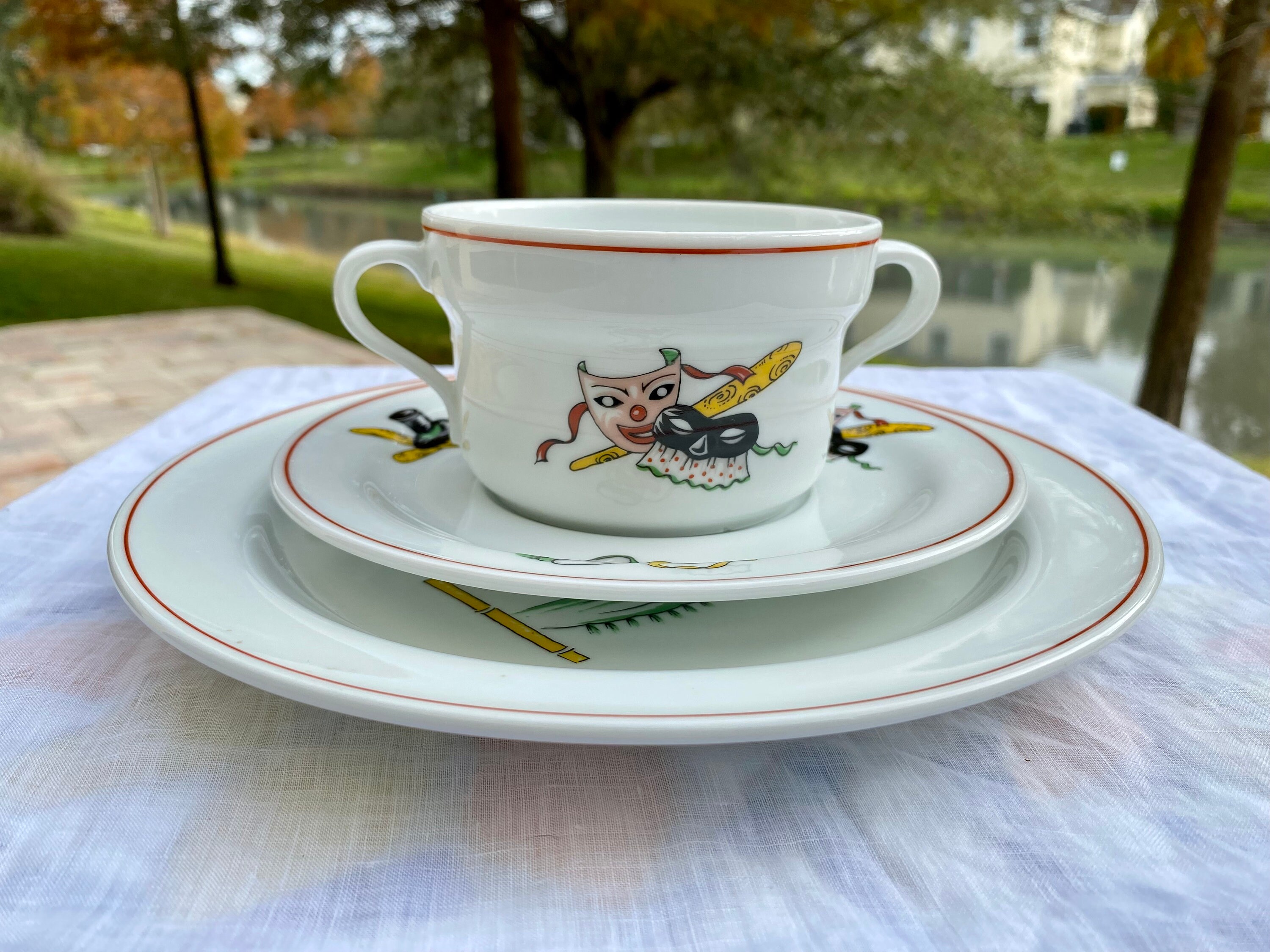 Set of 4 vintage espresso cups and saucers blue pattern by Richard Ginori,  Italy