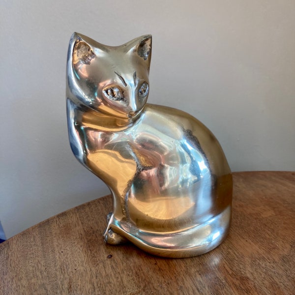 Vintage Brass Cat, Vintage 7.5” Tall Brass Cat Figurine, MCM Vintage Brass Cat, Vintage Cat Decor, Mid Century Cat Figurine, MCM Living Room