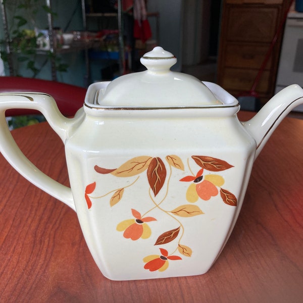 Vintage Hall’s Superior China Jewel Autumn Leaf Tea Pot, Uranium Glazed Vintage Hall Autumn Leaf Teapot, Uranium Glazed Vintage Ceramics