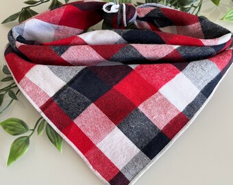 Check Plaid Christmas Bandana, Dog Gift, Red and Black Pet Scarf, Handmade Bandana, Cotton Flannel, Tie Around Scarf, Dog Mom