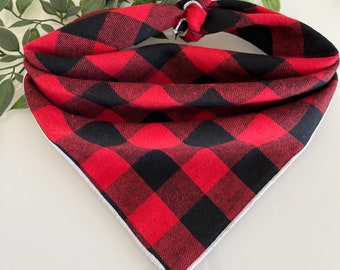 Check Plaid Christmas Bandana, Dog Gift, Red and Black Pet Scarf, Handmade Bandana, Cotton Flannel, Tie Around Scarf, Dog Mom