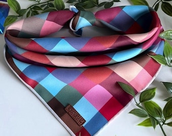 Pink & Blue Plaid Dog Bandana: Reversible Cotton Neck Wear