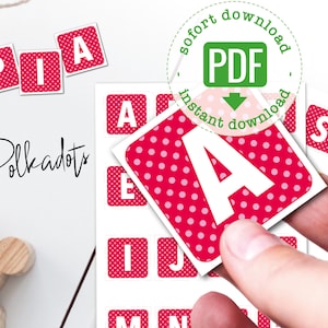 Alphabet cards "Polkadots", printable flashcards, clear sans serif font, design ABC cards square Download