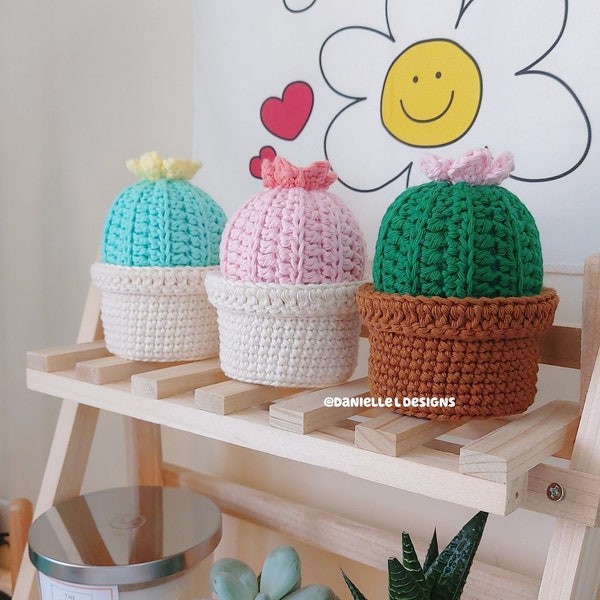 Cactus pin cushion + storage box crochet pattern | Crochet cactus amigurumi pattern