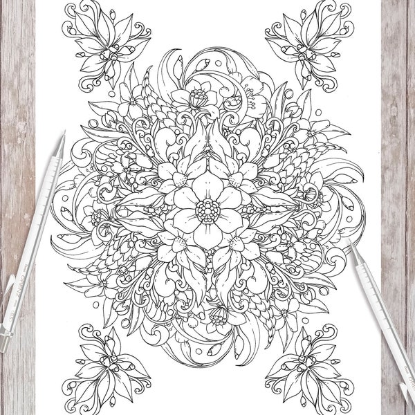 Flower Mandala VII- Printable Adult Coloring Pages (Coloring book pages for adults and kids, Coloring sheets, Colouring designs)