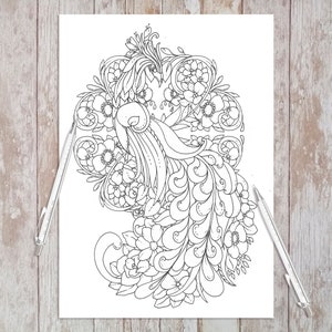 Feathers and Flowers - Printable Adult Coloring Pages (Coloring book pages for adults and kids, Coloring sheets, Colouring designs)