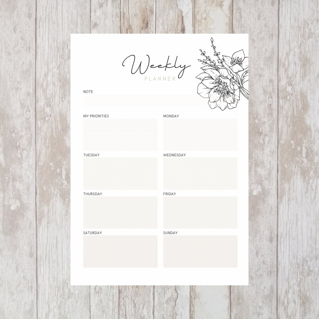 Printable Weekly Planner I Floral Minimalist Planner I Minimalistic ...