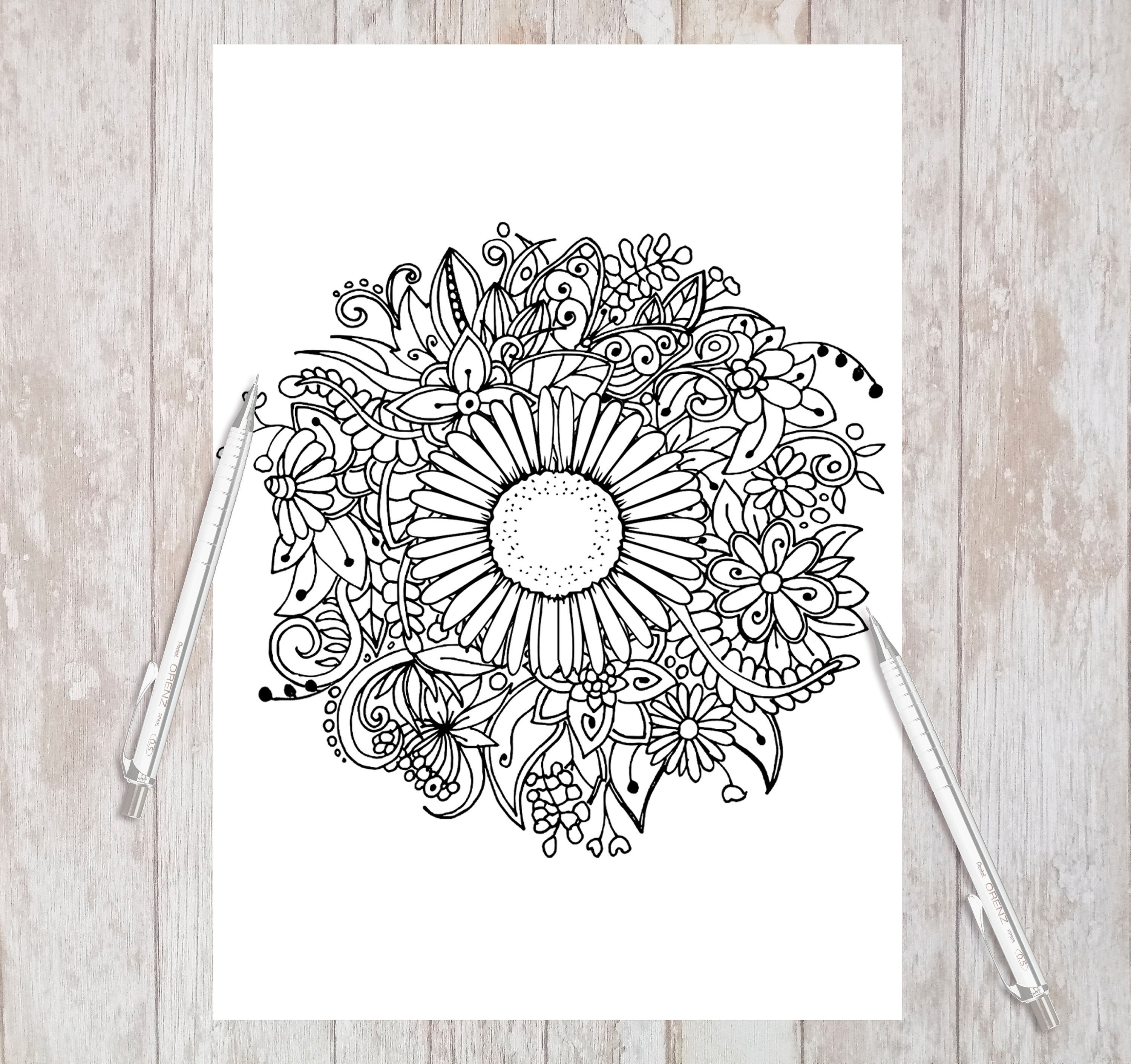 Printable Adult Coloring Page Flower Circle II Instant | Etsy