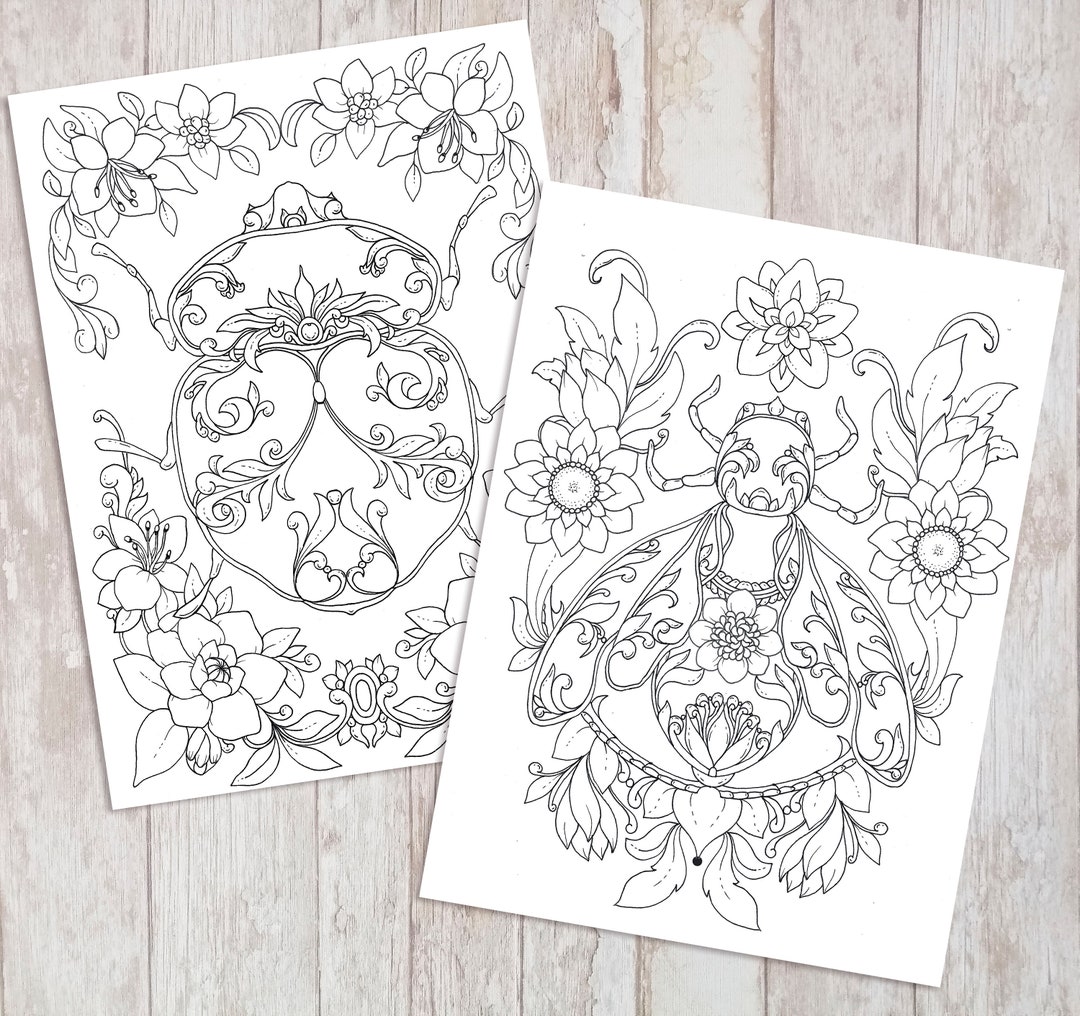 Set of 2 - Amazing Insects - Printable Adult Coloring Pages (coloring ...