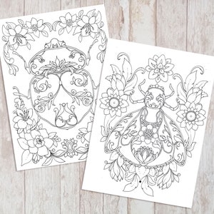 Set of 2 - Amazing Insects - Printable Adult Coloring Pages (Coloring book pages for adults and kids, Coloring sheets, Colouring designs)