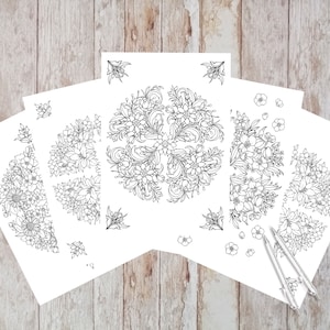 Set of 5 - Floral Mandalas - Printable Adult Coloring Pages (Coloring book pages for adults and kids, Coloring sheets, Colouring designs)